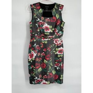 Enfocus Studio Sz 12 Black Floral Print Sleeveless Sheath‎ Dress - Evening